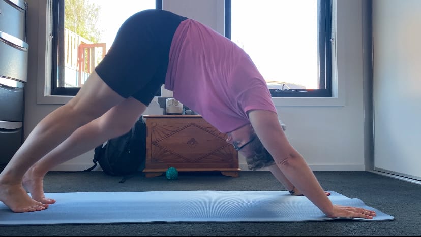 Em in downward dog.